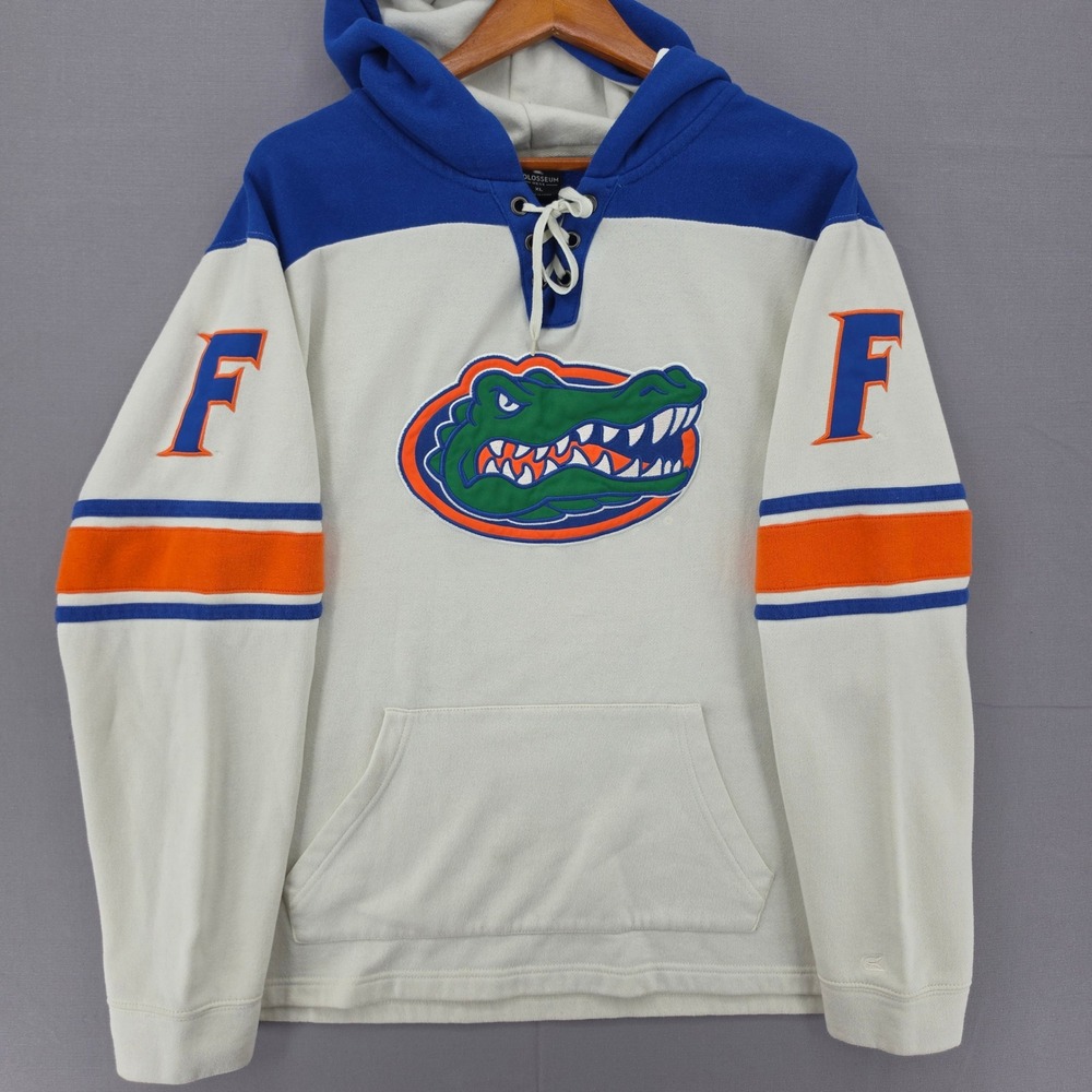 Colosseum Florida Gators Hoodie Mens XL White Blue Lace Up Sweatshirt